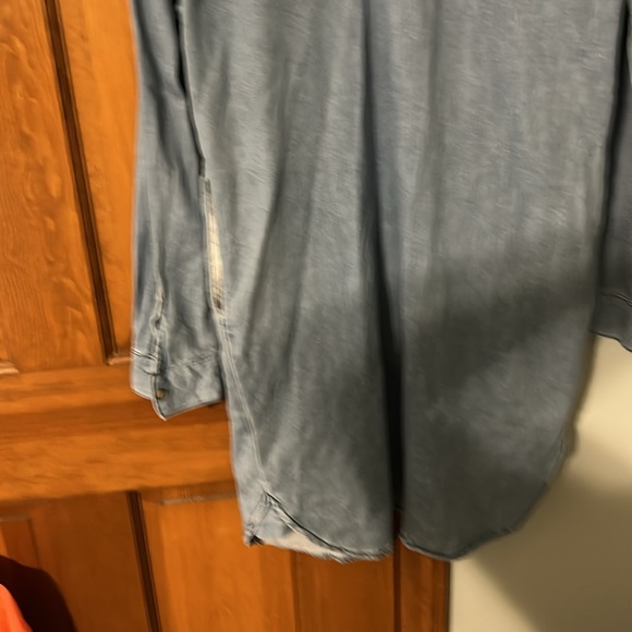 Universal Thread Light Blue Denim Shirt dress medium long sleeve pockets faded - Picture 9 of 13